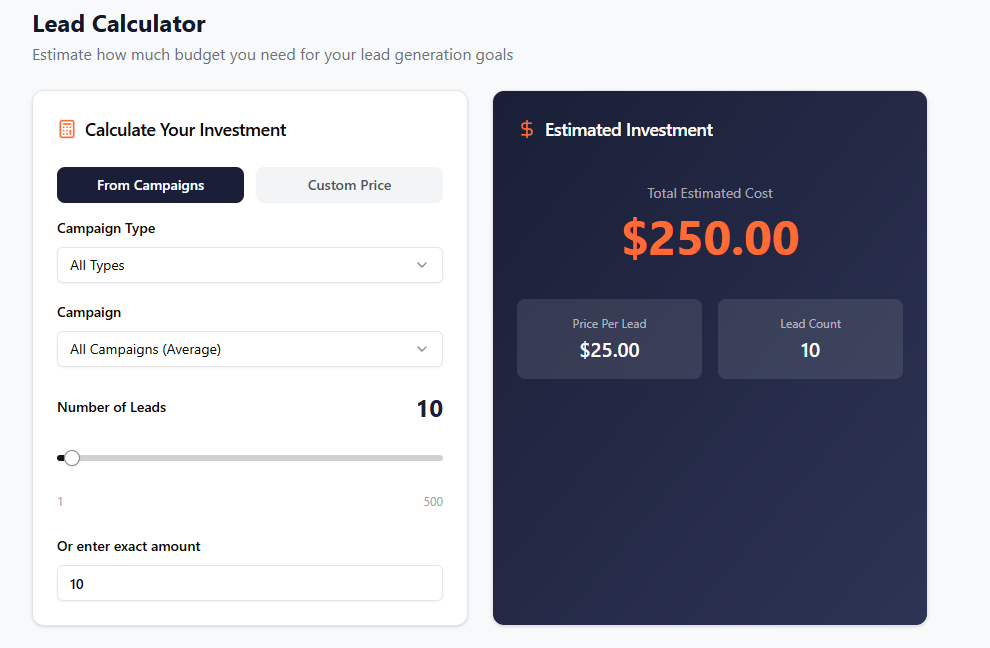 Lead Calculator — see exactly what you'll pay